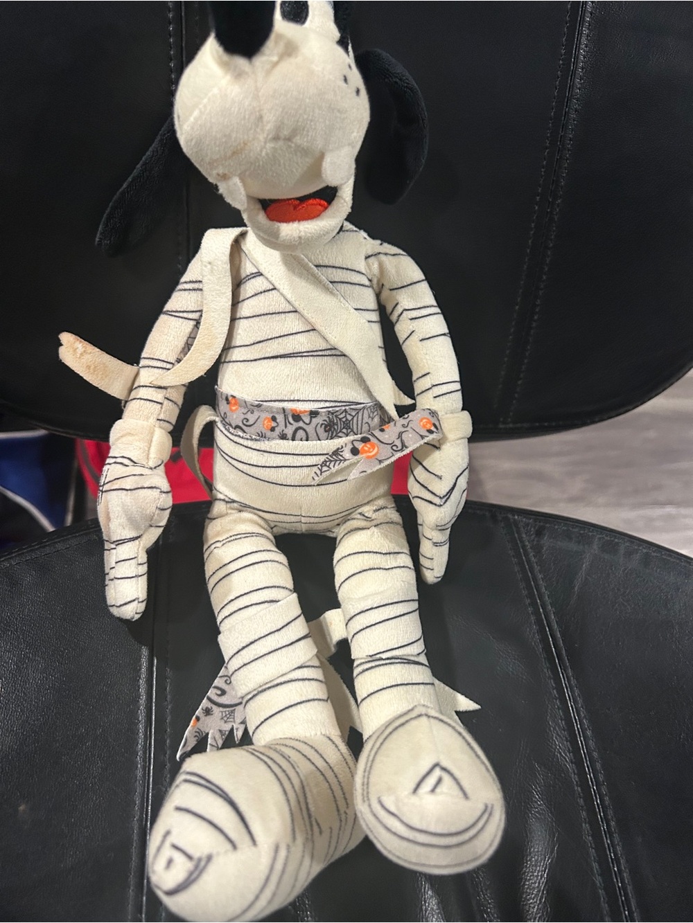 Goofy Mummy Halloween plush Toy in Cream with Black Stripe Detail